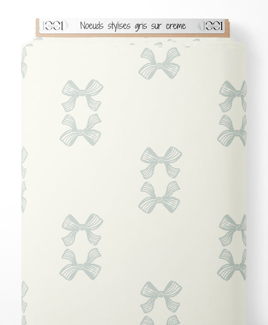 Tissu - Nœuds stylisés gris sur crème