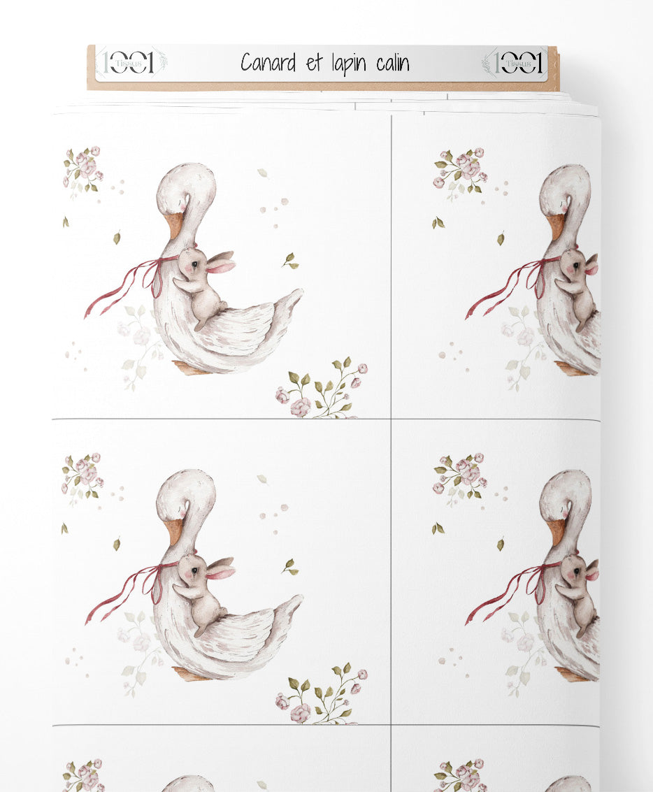 Tissu - Canard et lapin câlin