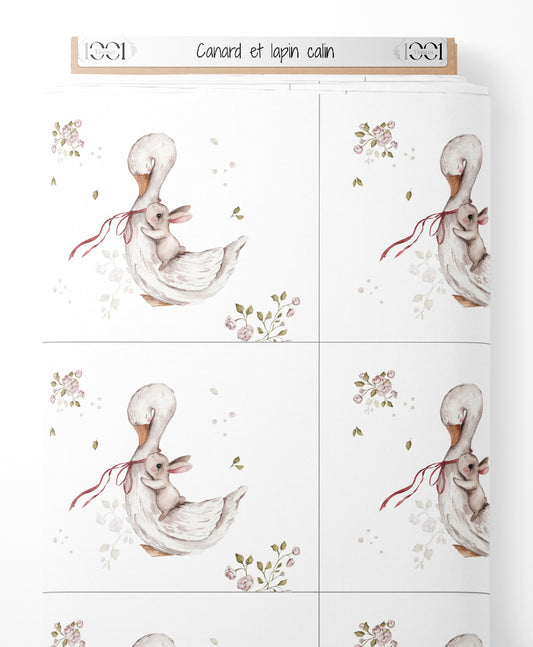 Tissu - Canard et lapin câlin