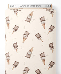 Tissu - Oursons en cornets crème