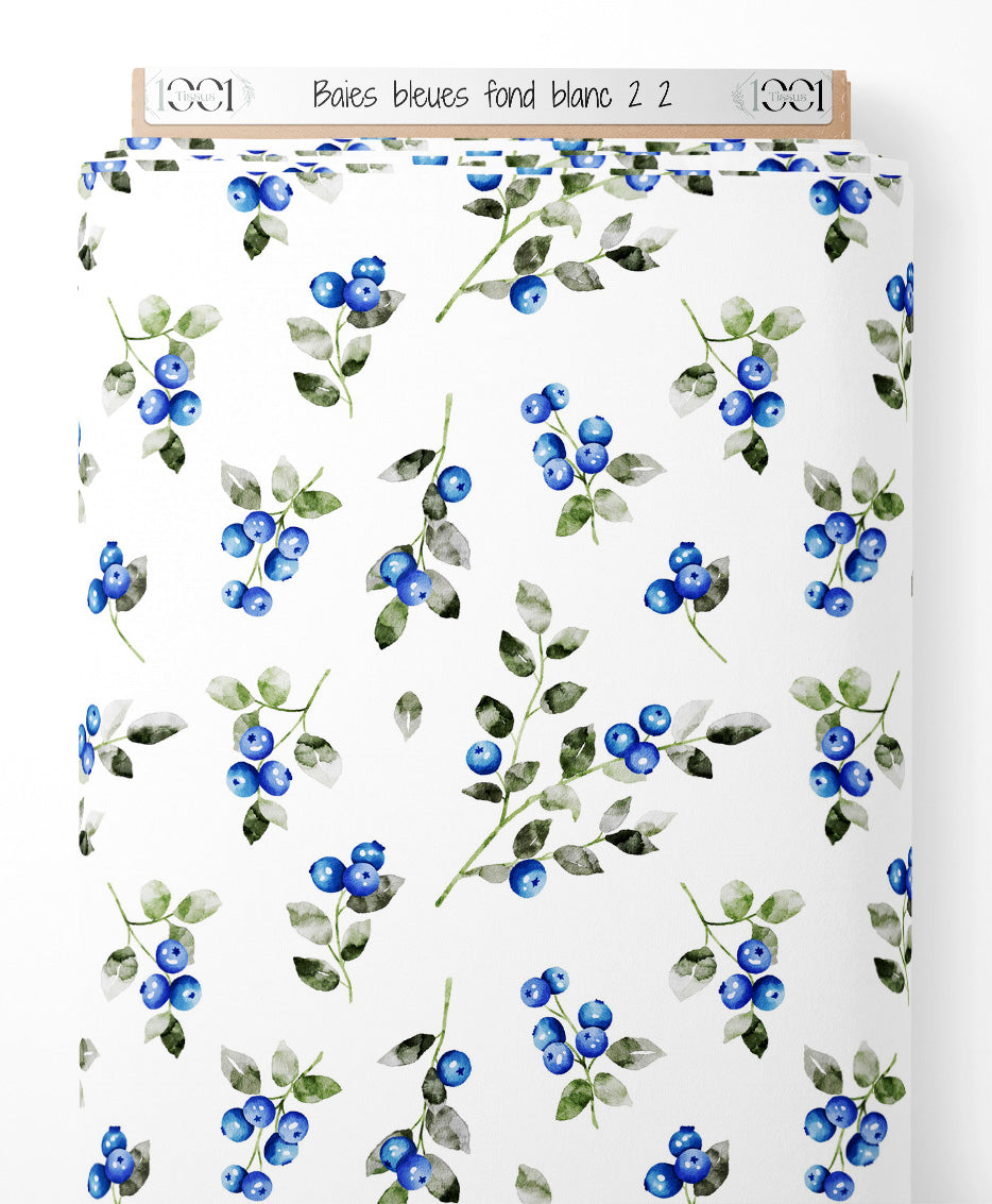 Tissu - Baies bleues sur fond blanc 2 2