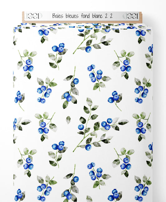 Tissu - Baies bleues sur fond blanc 2 2