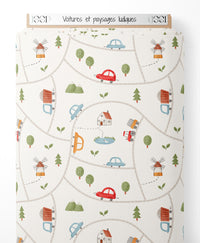 Tissu - Voitures et paysages ludiques