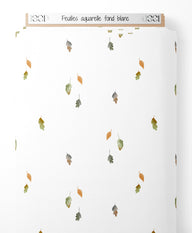 Tissu - Feuilles aquarelle sur fond blanc