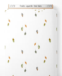 Tissu - Feuilles aquarelle sur fond blanc