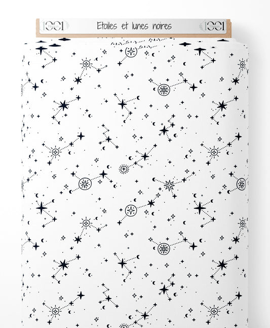 Tissu - Étoiles et lunes noires