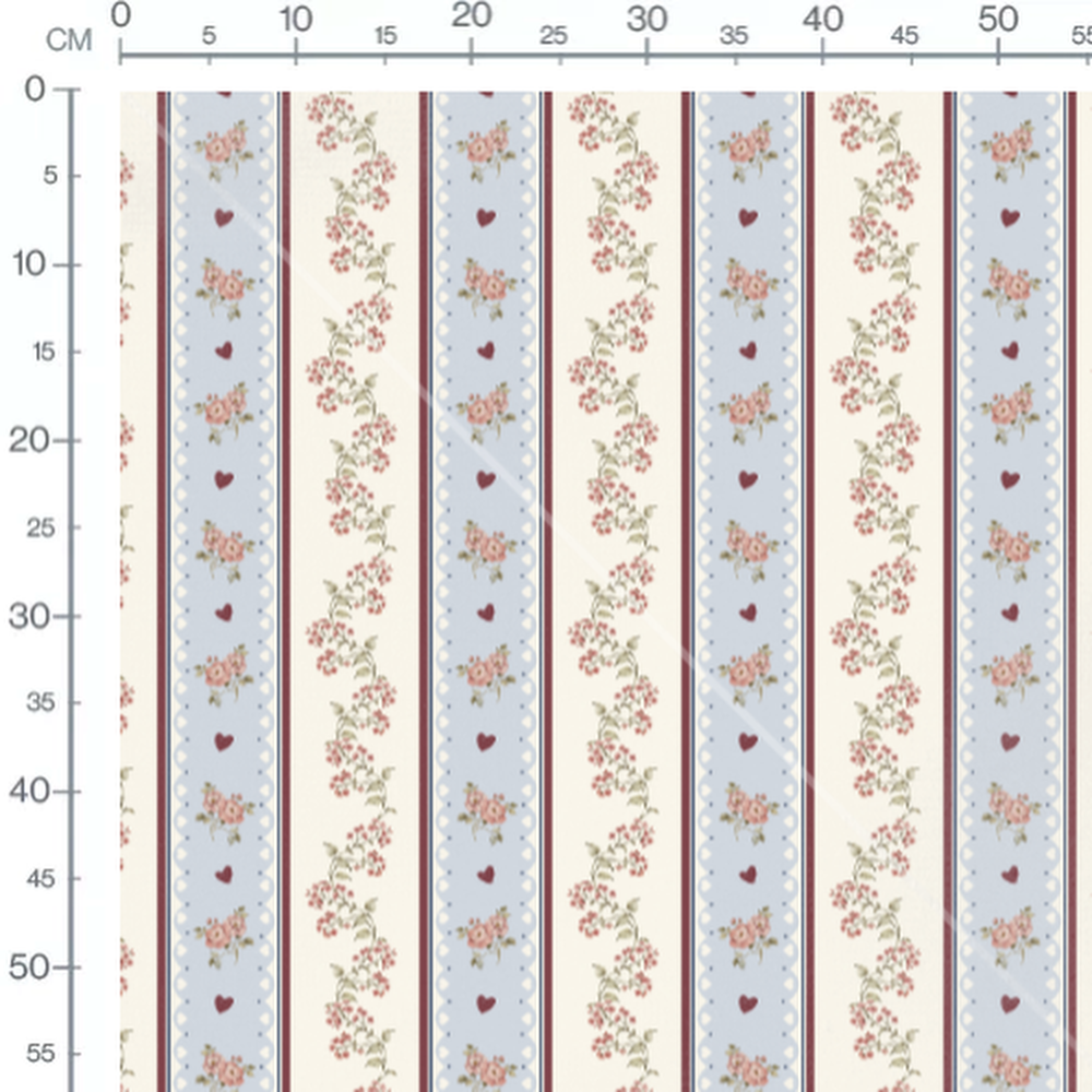 Tissu - Fleurs roses et cœurs rouges
