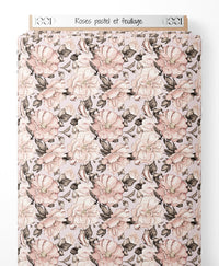 Tissu - Roses pastel et feuillage