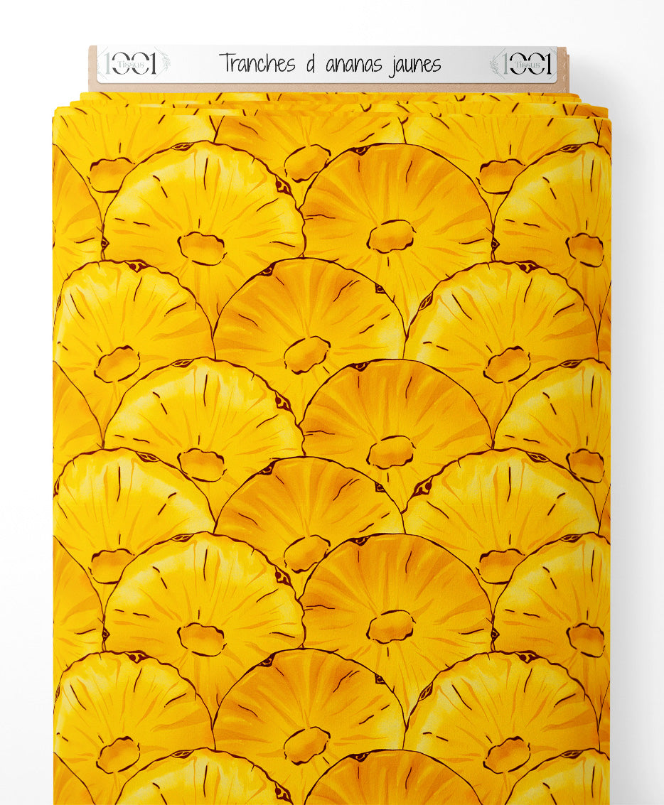 Tissu - Tranches d'ananas jaunes