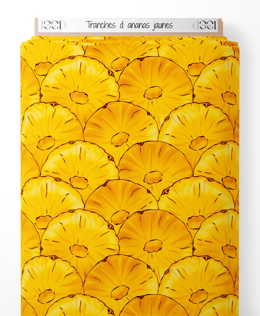 Tissu - Tranches d'ananas jaunes