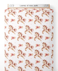 Tissu - Licornes et roses pastel