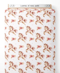 Tissu - Licornes et roses pastel