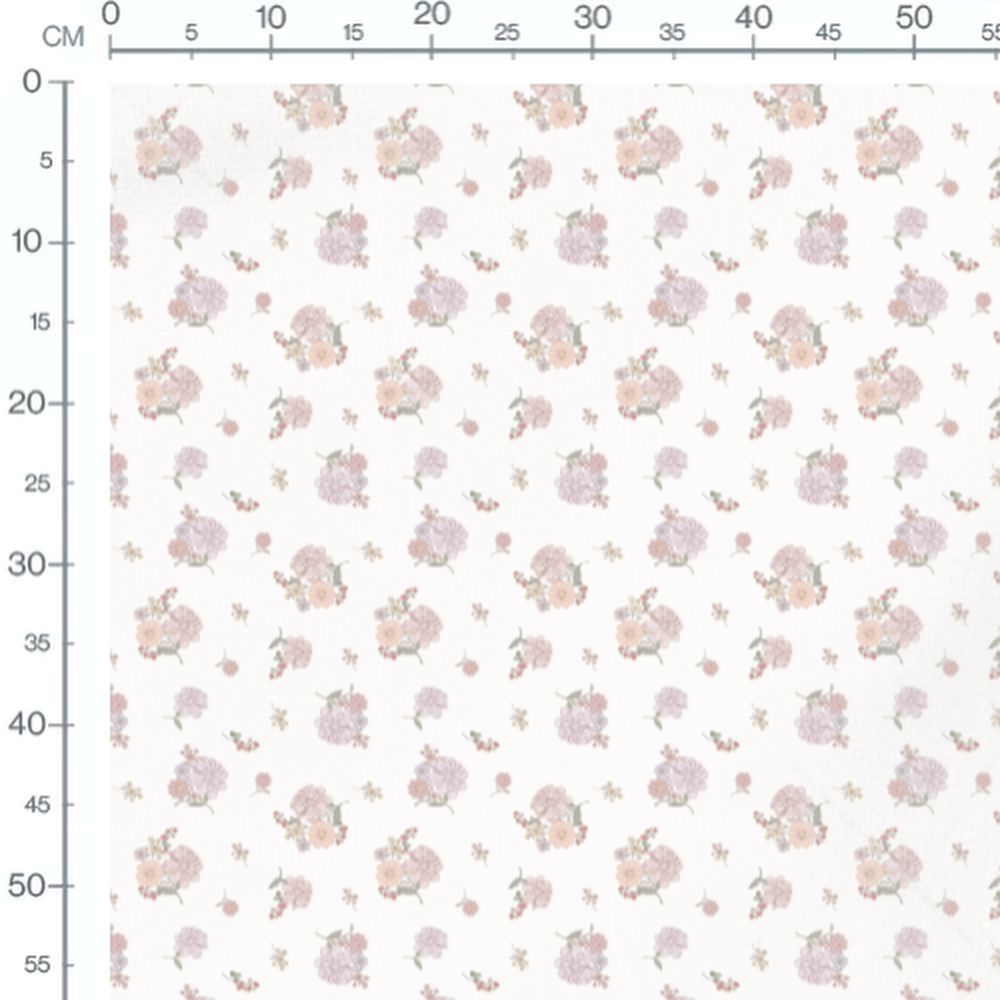 Tissu - Fleurs roses et baies rouges 2