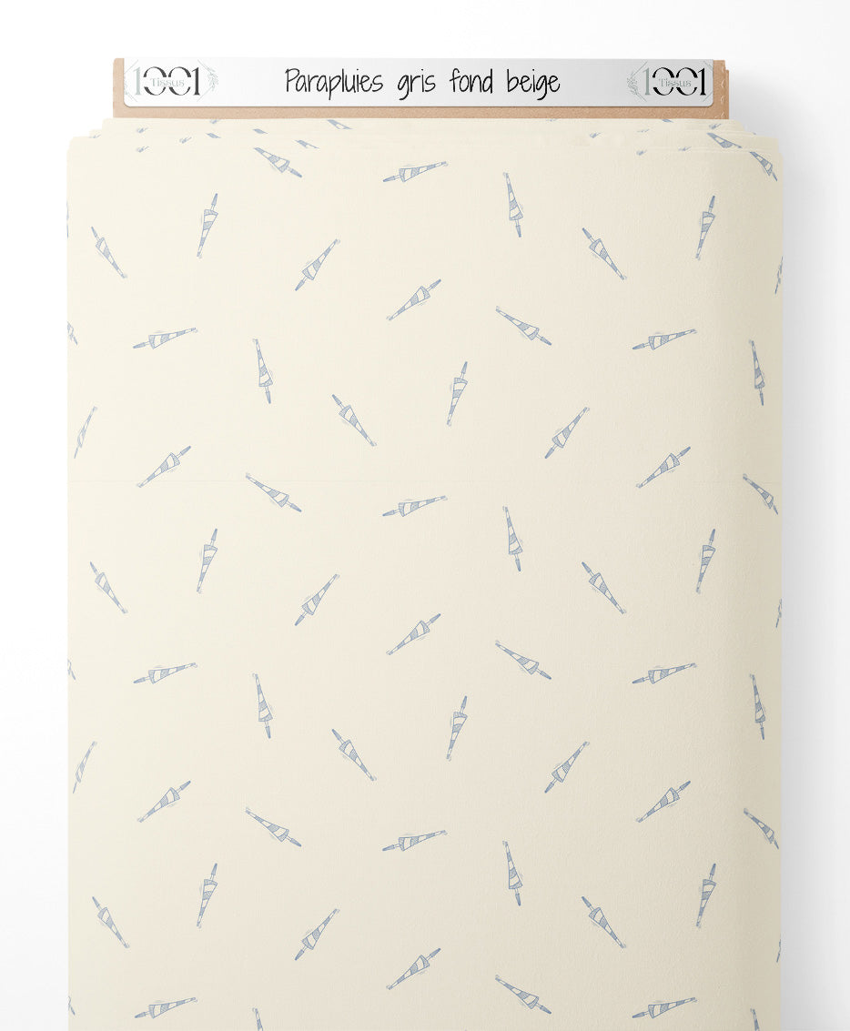 Tissu - Parapluies gris sur fond beige