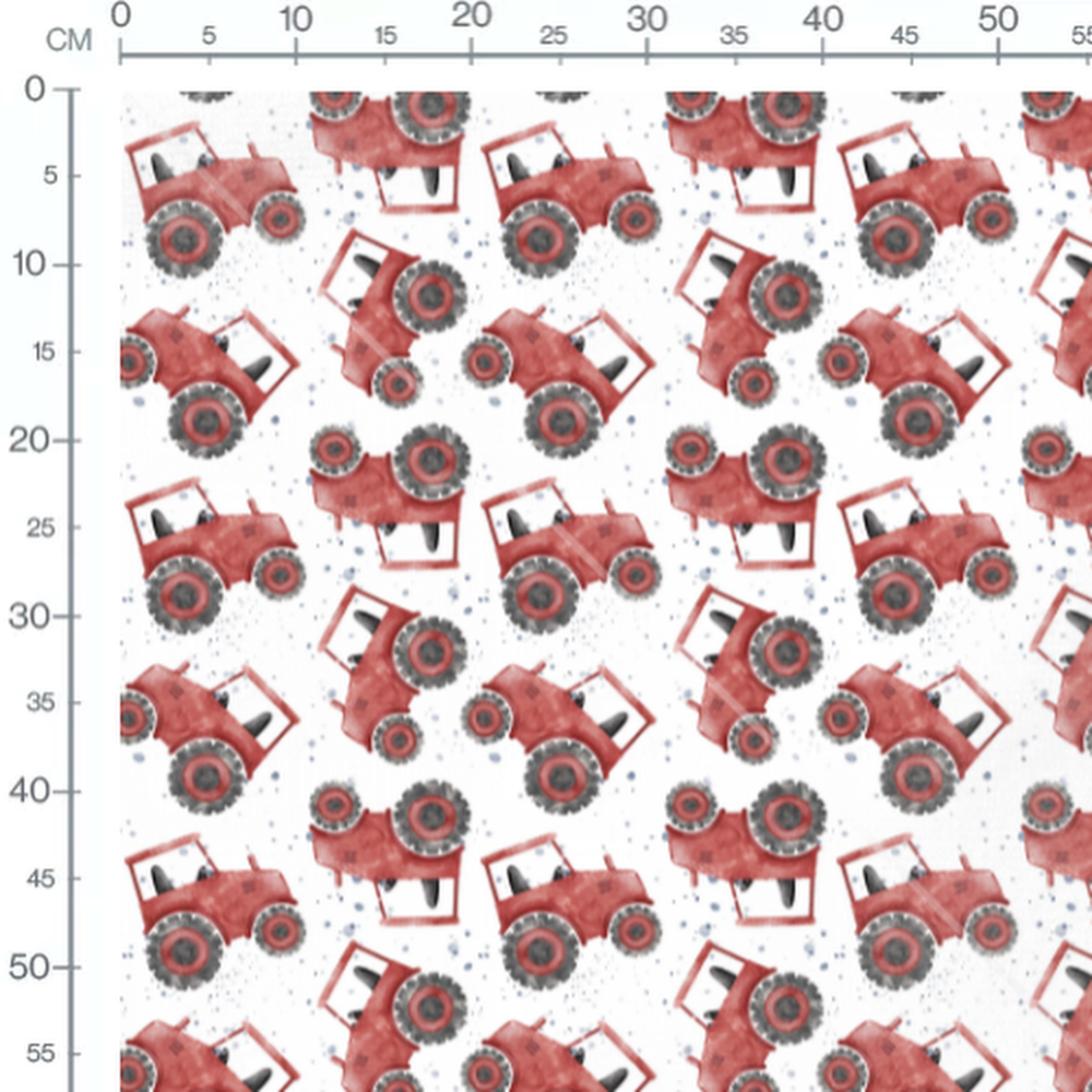 Tissu - Tracteurs rouges aquarelle