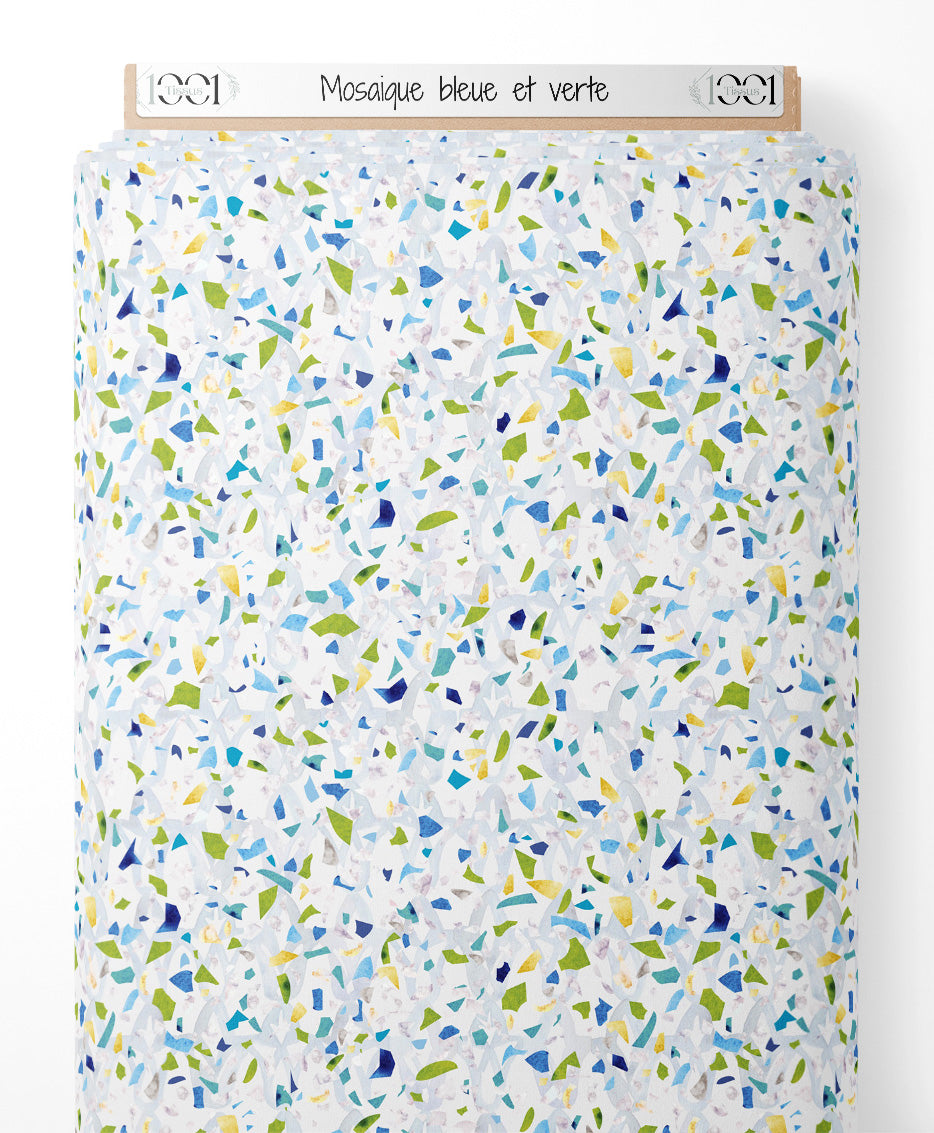 Tissu - Mosaïque bleue et verte