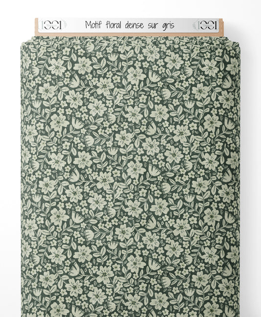 Tissu - Motif floral dense sur gris
