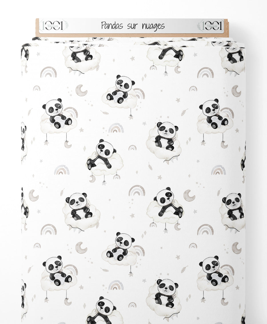 Tissu - Pandas sur nuages
