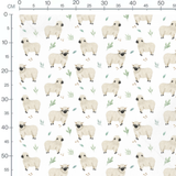 Tissu - Moutons noirs et feuillage vert