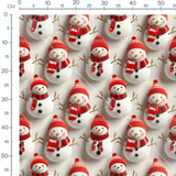 Tissu - bonhommes de neige bonnet rouge et rayures 3D