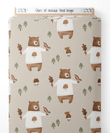 Tissu - Ours et oiseaux sur fond beige