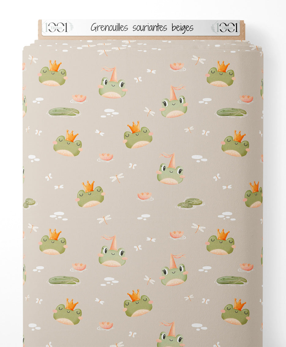 Tissu - Grenouilles souriantes beiges