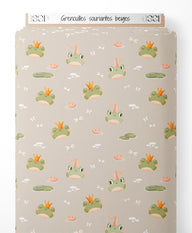 Tissu - Grenouilles souriantes beiges