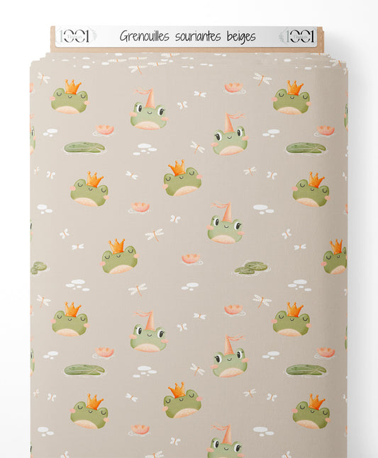 Tissu - Grenouilles souriantes beiges