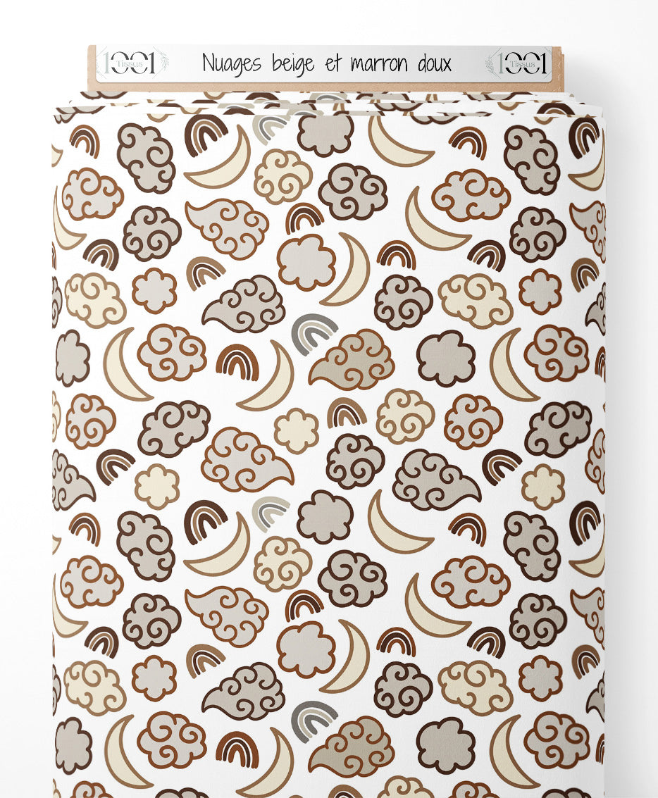 Tissu - Nuages beige et marron doux