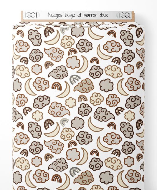Tissu - Nuages beige et marron doux
