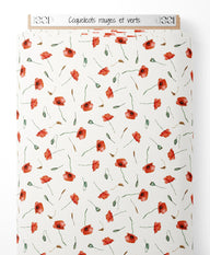 Tissu - Coquelicots rouges et verts