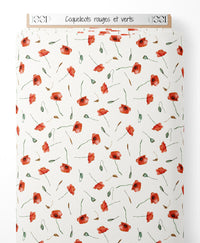 Tissu - Coquelicots rouges et verts