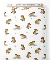 Tissu - Capybaras variés et nénuphars