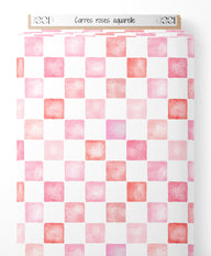 Tissu - Carrés roses aquarelle