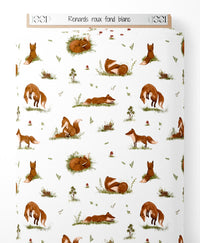 Tissu - Renards roux sur fond blanc