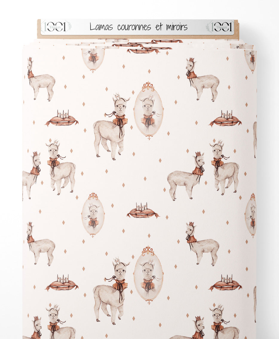 Tissu - Lamas couronnés et miroirs