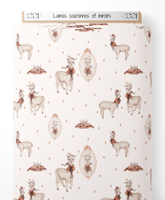 Tissu - Lamas couronnés et miroirs
