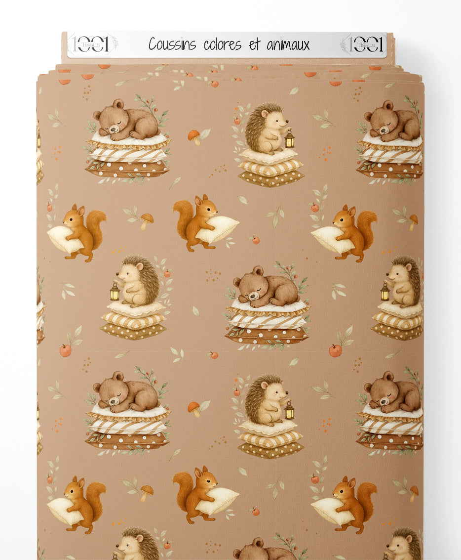 Tissu - Coussins colorés et animaux