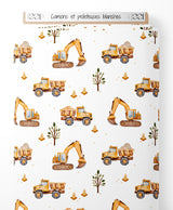 Tissu - Camions et pelleteuses blanches