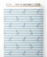 Tissu - Ancres sur rayures bleues