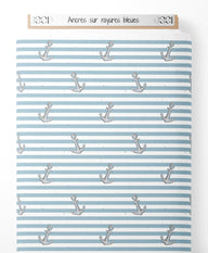 Tissu - Ancres sur rayures bleues