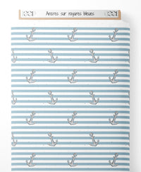 Tissu - Ancres sur rayures bleues