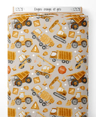 Tissu - Engins orange et gris