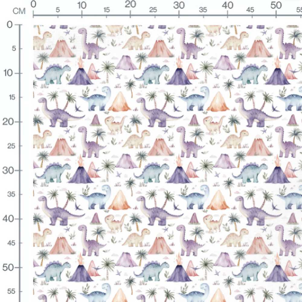 Tissu - Dinosaures pastel et volcans