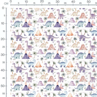 Tissu - Dinosaures pastel et volcans