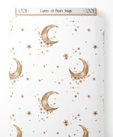 Tissu - Lunes et fleurs beige