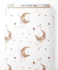 Tissu - Lunes et fleurs beige
