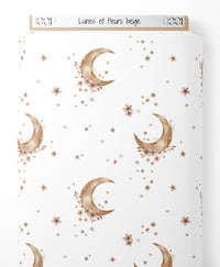 Tissu - Lunes et fleurs beige