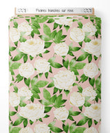 Tissu - Pivoines blanches sur rose