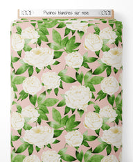 Tissu - Pivoines blanches sur rose